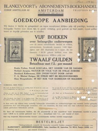 advertentie uit 1932 Boekhandel Blankevoort